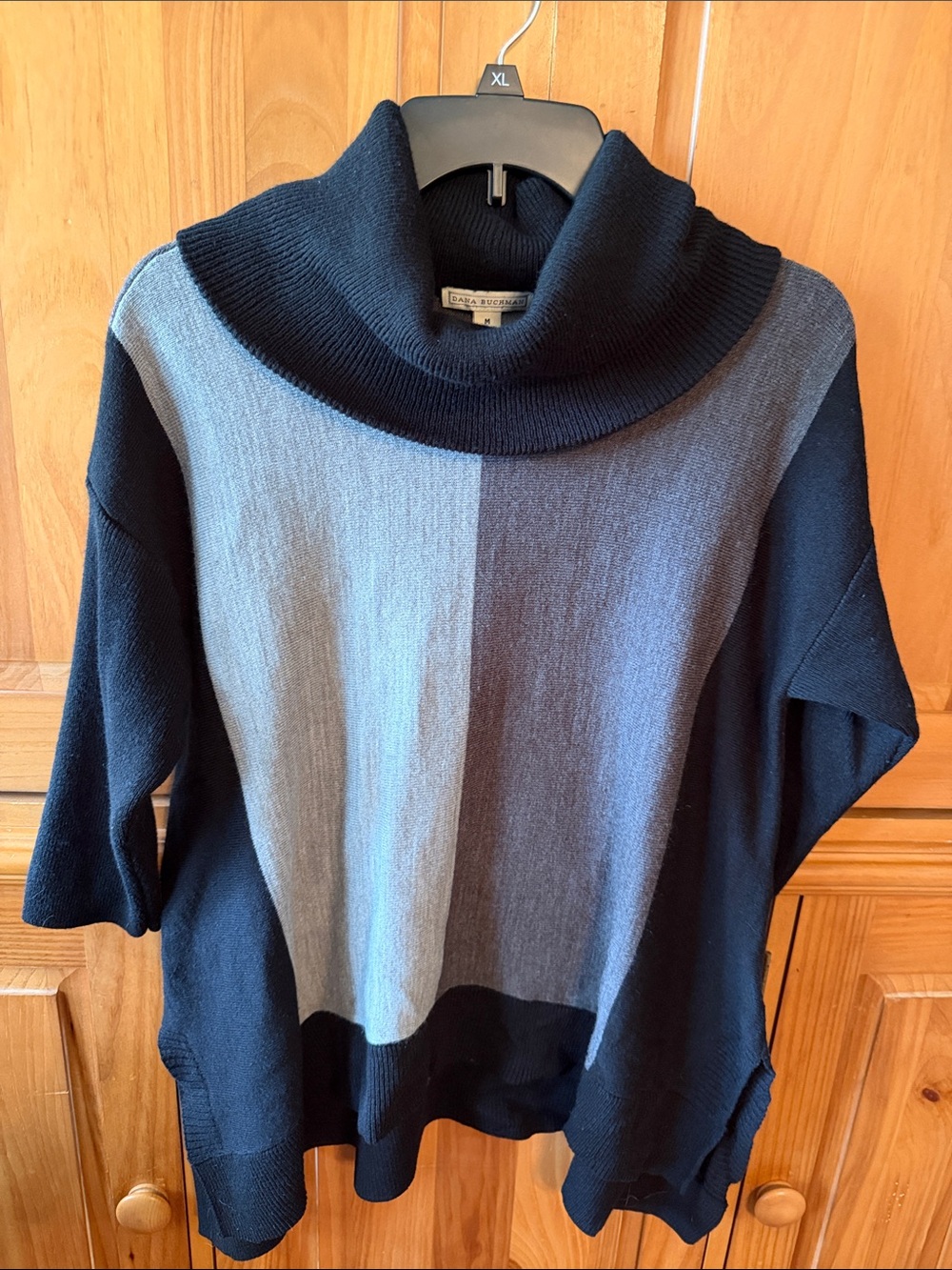 Dana Buchman Black and Gray Colorblock Cowl Neck Sweater